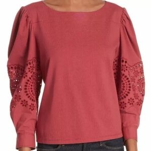 La vie Rebecca Taylor eyelet sleeve cotton embroidered vintage looking top